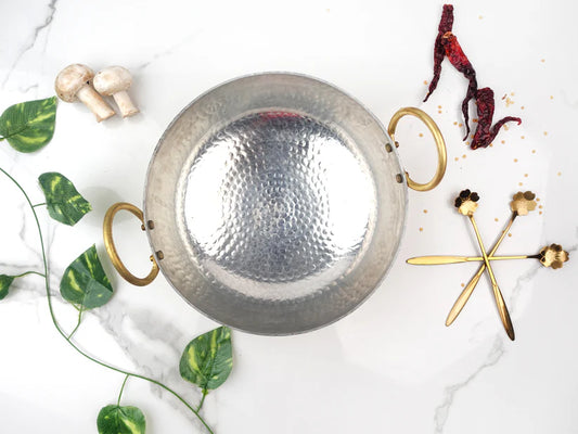 Brass Kadai - Hand Hammered - With Tin . (Kalai)