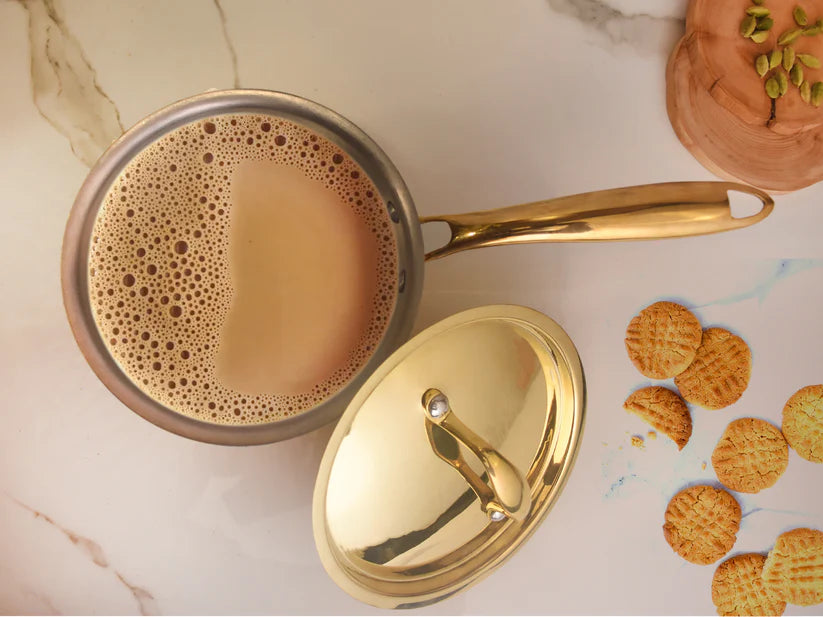 Brass Sauce Pan - With Tin Coating - Hand Hammerred