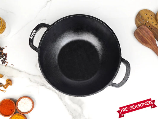 Cast Iron Deep Kadai , Toxin-free, Pre-seasoned, Naturally Non-stick, Induction Based.