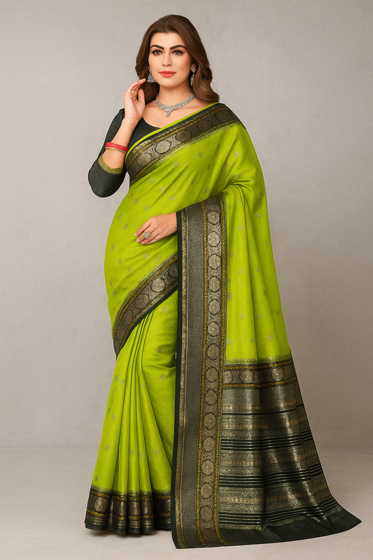 Banarasi Semi Georgette Silk Saree for Women with Zari Weaving Butti Work | Big Alfi Border | Contrast Mina Buti Design | Fancy Pallu & Blouse Piece