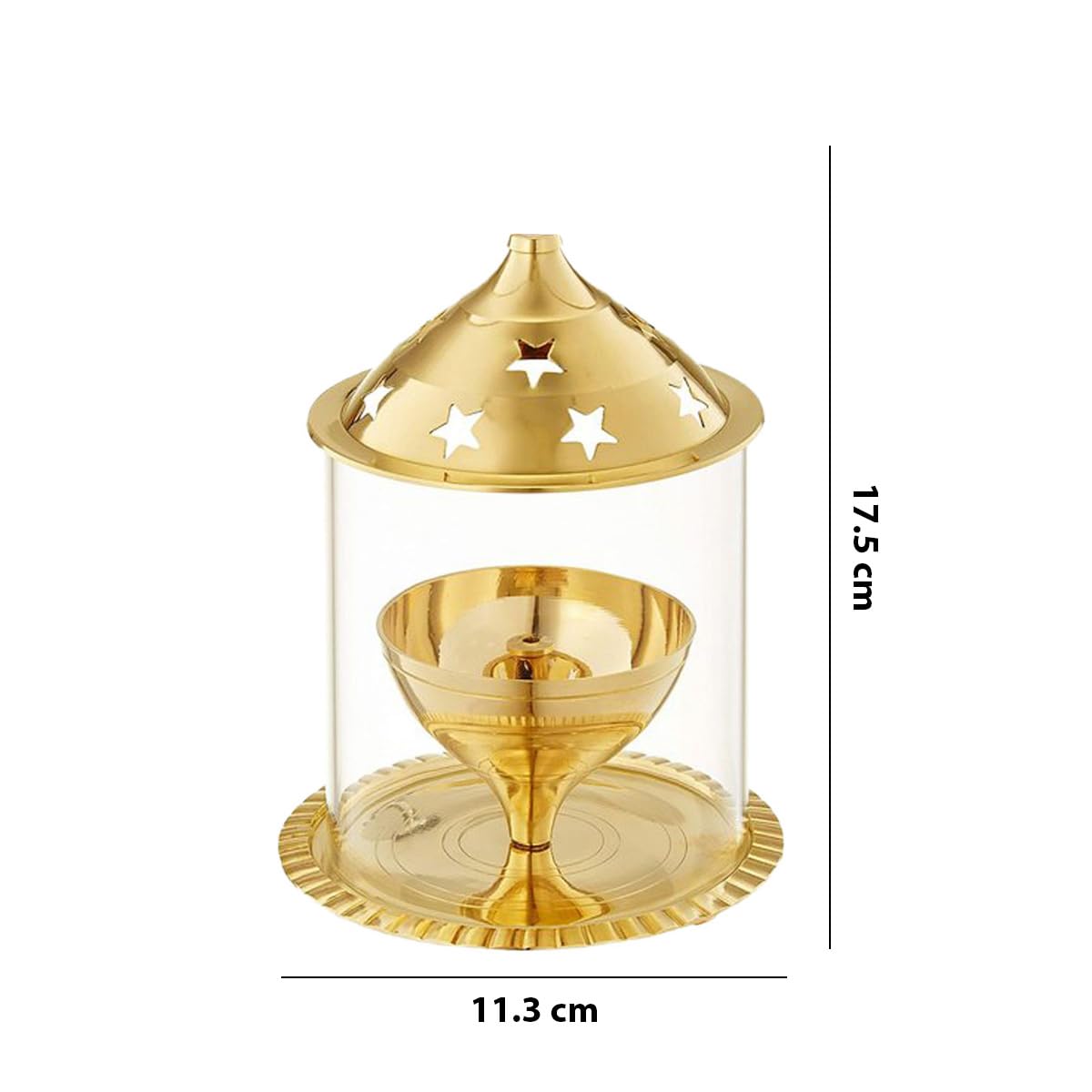Shubhkart Nitya Akhand Jyot Aaradhya Brass Pooja Diya for Puja & Religious Rituals with Borosilicate Glass Cover for Home,Office & Temple | Traditional Gifting (6.8 Inch Height) - 251Gms