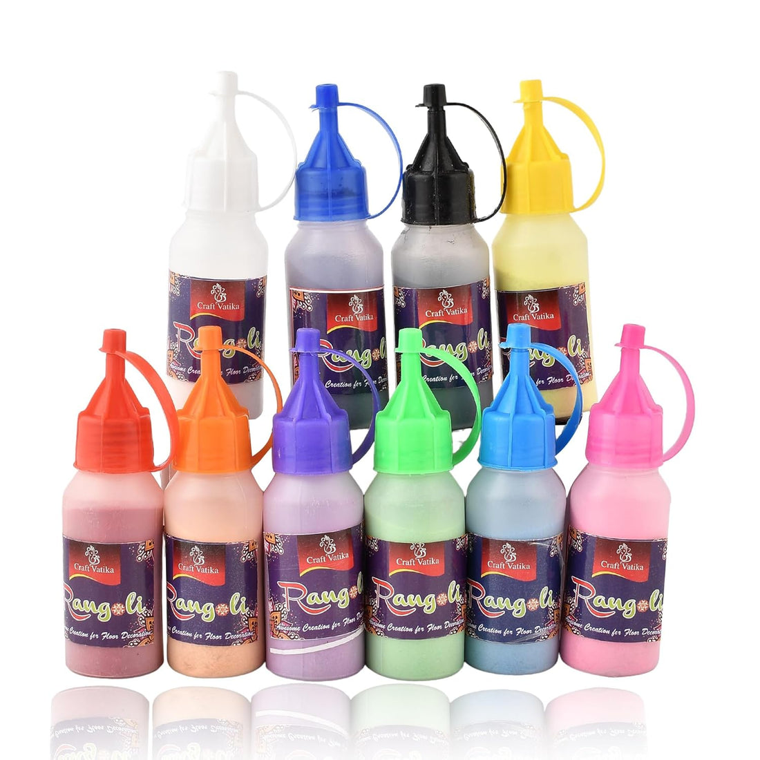 10 Rangoli Colour Powder Bottles, Kolam Rangoli Powder for Pooja Mandir Floor,Rangoli Making Tools Kit - Diwali Decoration Items for Home
