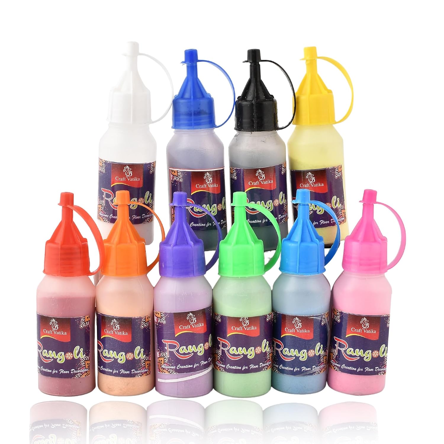 10 Rangoli Colour Powder Bottles, Kolam Rangoli Powder for Pooja Mandir Floor,Rangoli Making Tools Kit - Diwali Decoration Items for Home