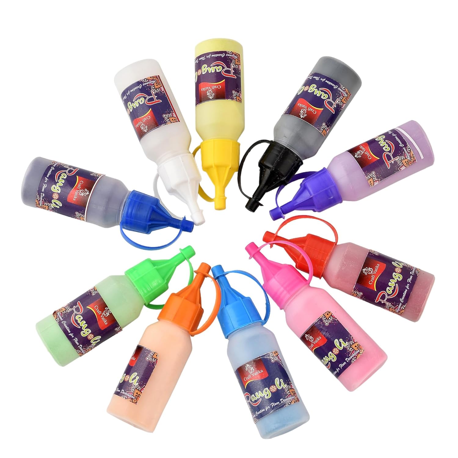 10 Rangoli Colour Powder Bottles, Kolam Rangoli Powder for Pooja Mandir Floor,Rangoli Making Tools Kit - Diwali Decoration Items for Home