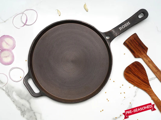 Dosa Tawa - Cast Iron - Long Handle - Grinded - Elevated Grid .