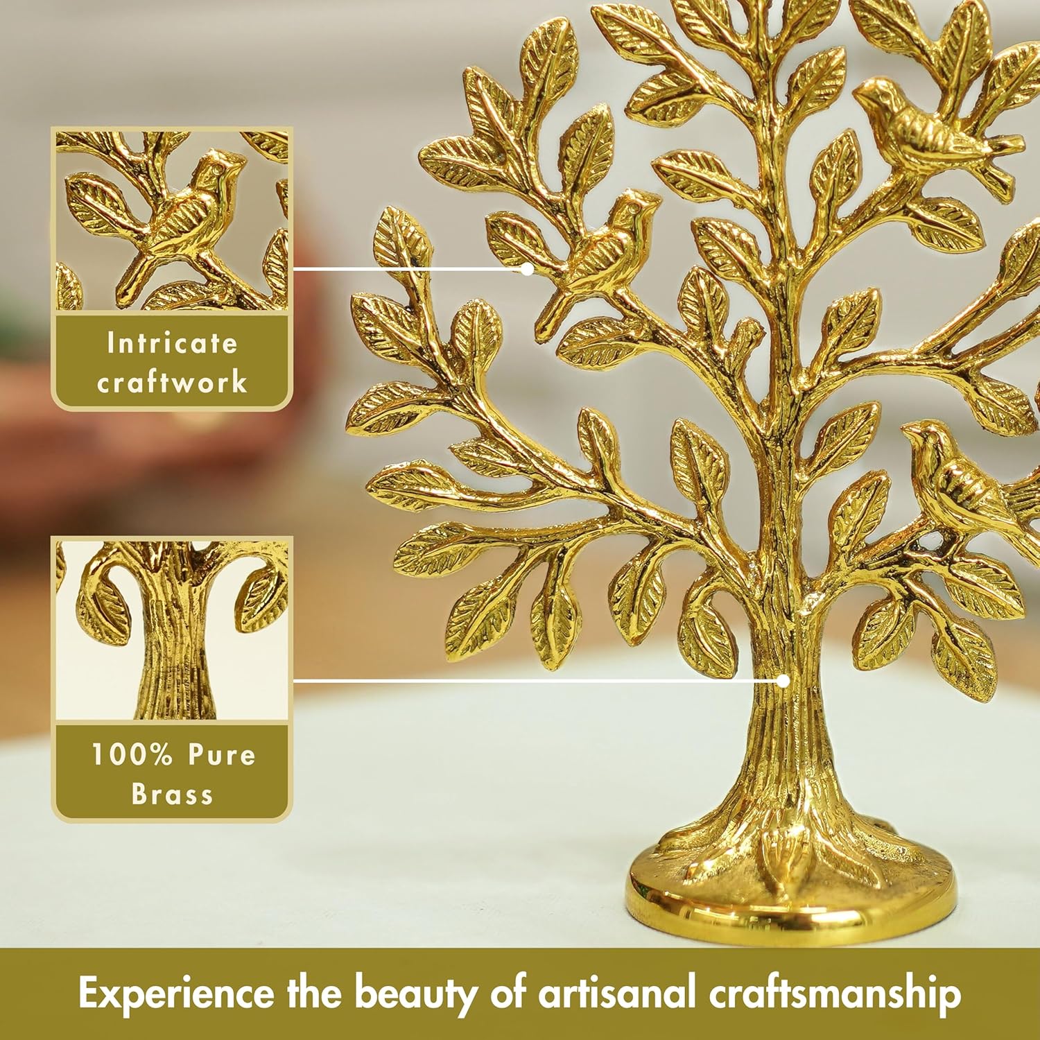 BEHOMA 100% Pure Brass Kalpvriksh Tree with Birds