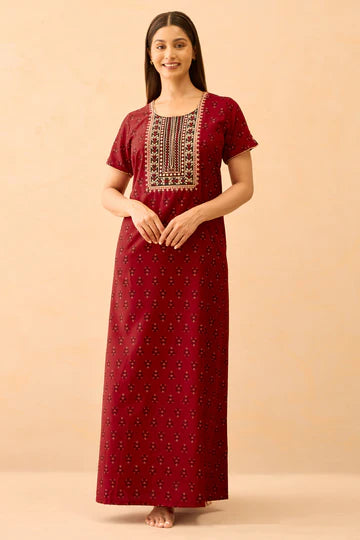 Ditsy Floral Printed & Embroidered Nighty