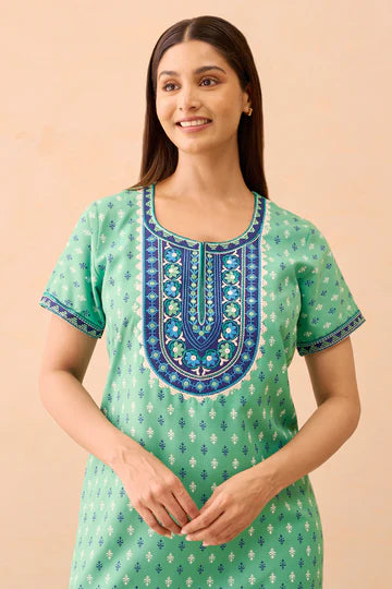 Ditsy Floral Printed & Embroidered Nighty
