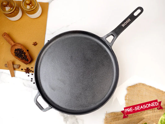 Long Handle Dosa Pan - Cast Iron - Premium - Elevated Handle .