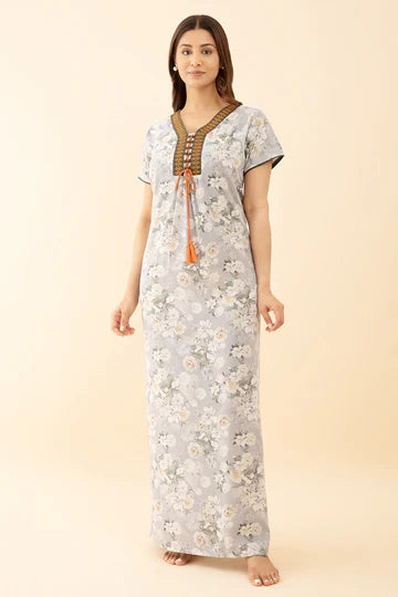 Abstract Printed & Embroidered Nighty