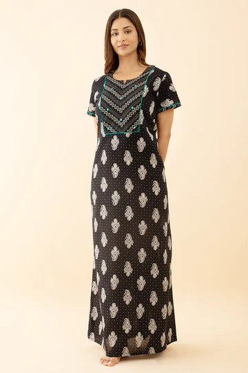 Abstract Printed & Embroidered Nighty