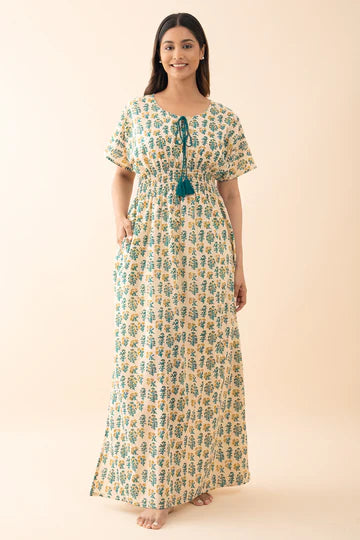 Abstract Printed & Embroidered Nighty