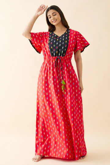 Abstract Printed & Embroidered Nighty