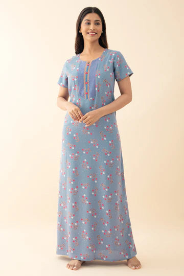 Abstract Printed & Embroidered Nighty