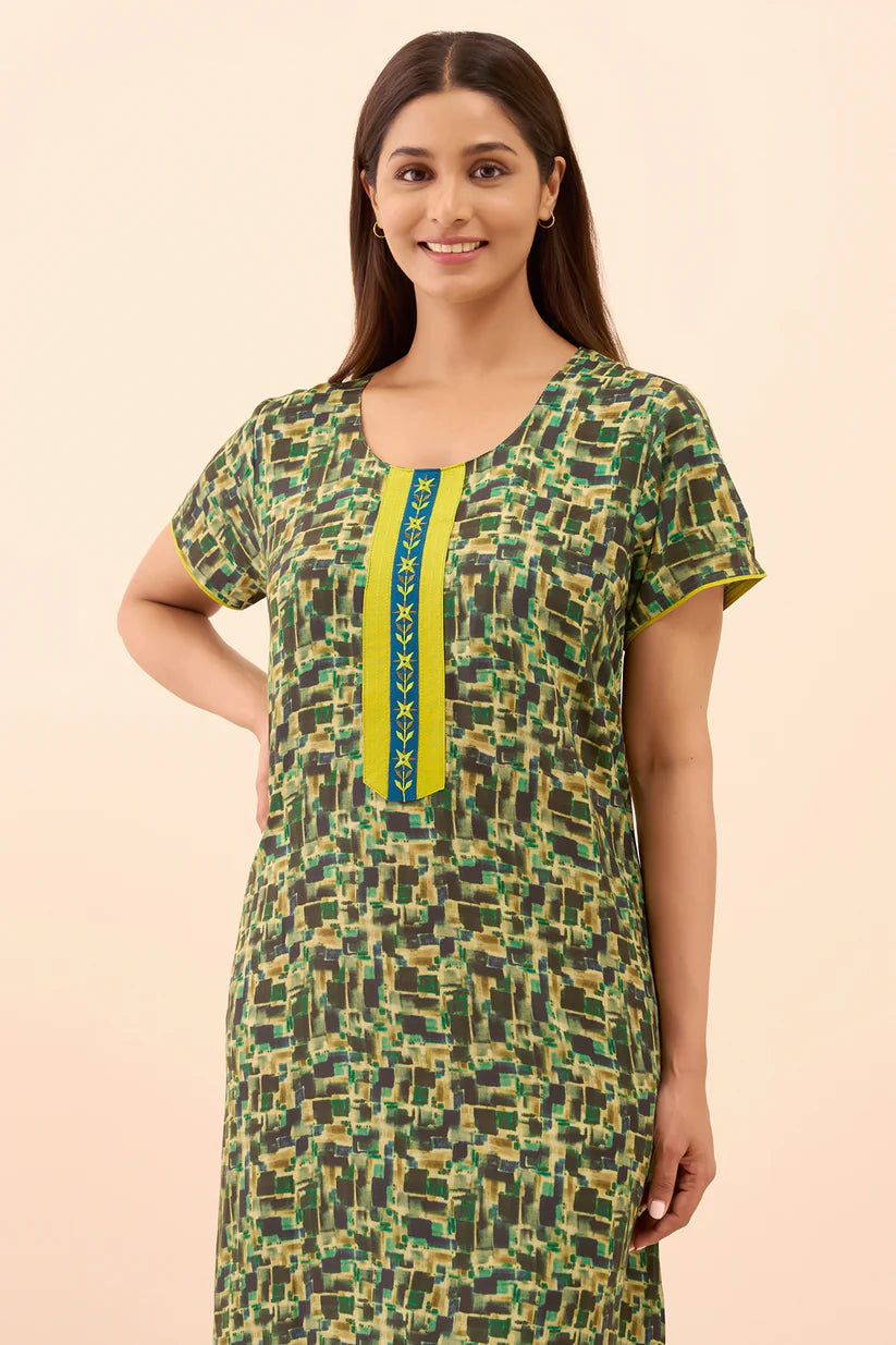 Abstract Printed Nighty - Green