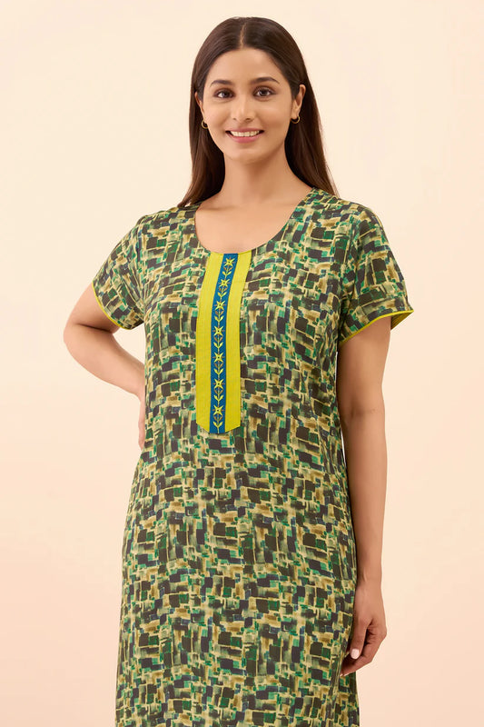 Abstract Printed Nighty - Green