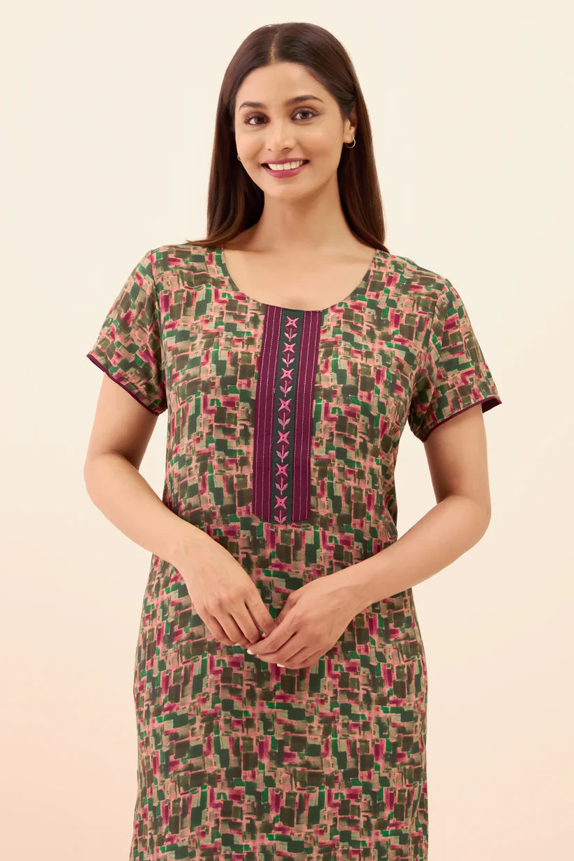 Abstract Printed Nighty - Pink