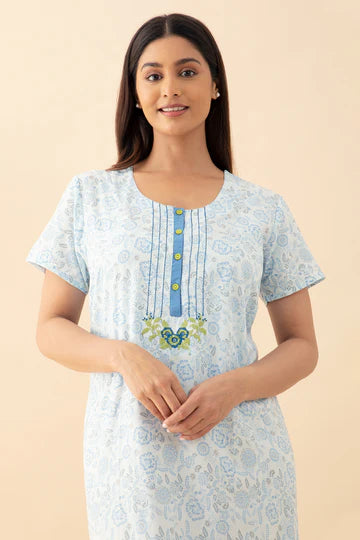 Abstract Printed & Embroidered Nighty