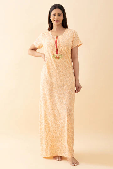 Abstract Printed & Embroidered Nighty