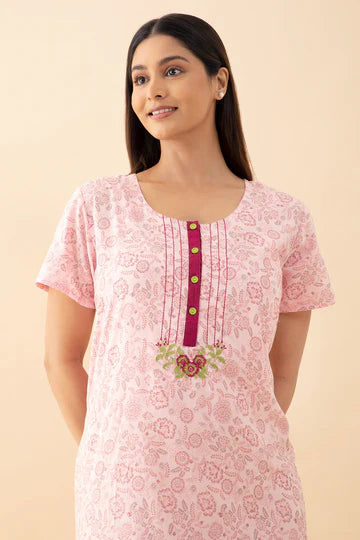 Abstract Printed & Embroidered Nighty