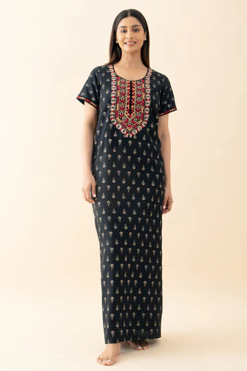 Ditsy Floral Printed & Embroidered Nighty