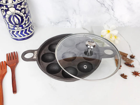 Paniyaram Pan - 9 Pit - Cast Iron - With Lid .