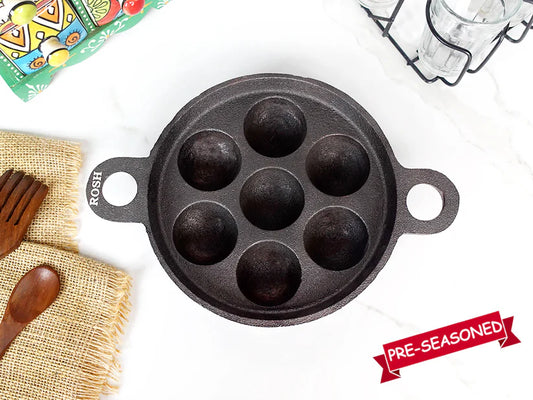 Paniyaram Pan Cast Iron - 7 Pit Round Non Induction Base.
