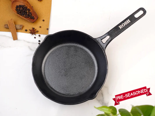 Skillet - Cast Iron - Elevated Handle - 8 inch Dia - Deep Cut .