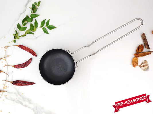 Tadka Pan - Steel Handle. (Thalipu Karandi) - Anodized Iron.