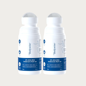 Be Bodywise 6% AHA BHA Underarm Roll On Deodorant 50ml | Flora Fragrance | 1% Mandelic, 4% Lactic,1% Salicylic & Kojic Acid, Reduces Pigmentation & Prevents Odour | Alcohol & Aluminum Free | Pack of 2
