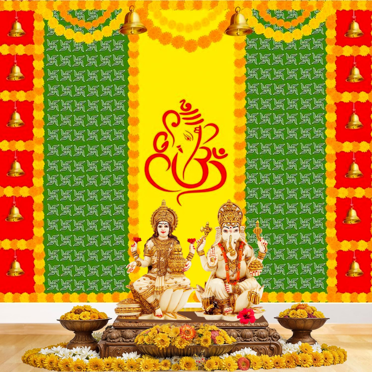 Backdrop for Pooja Decoration - 1 Pc (8ft*5ft)
