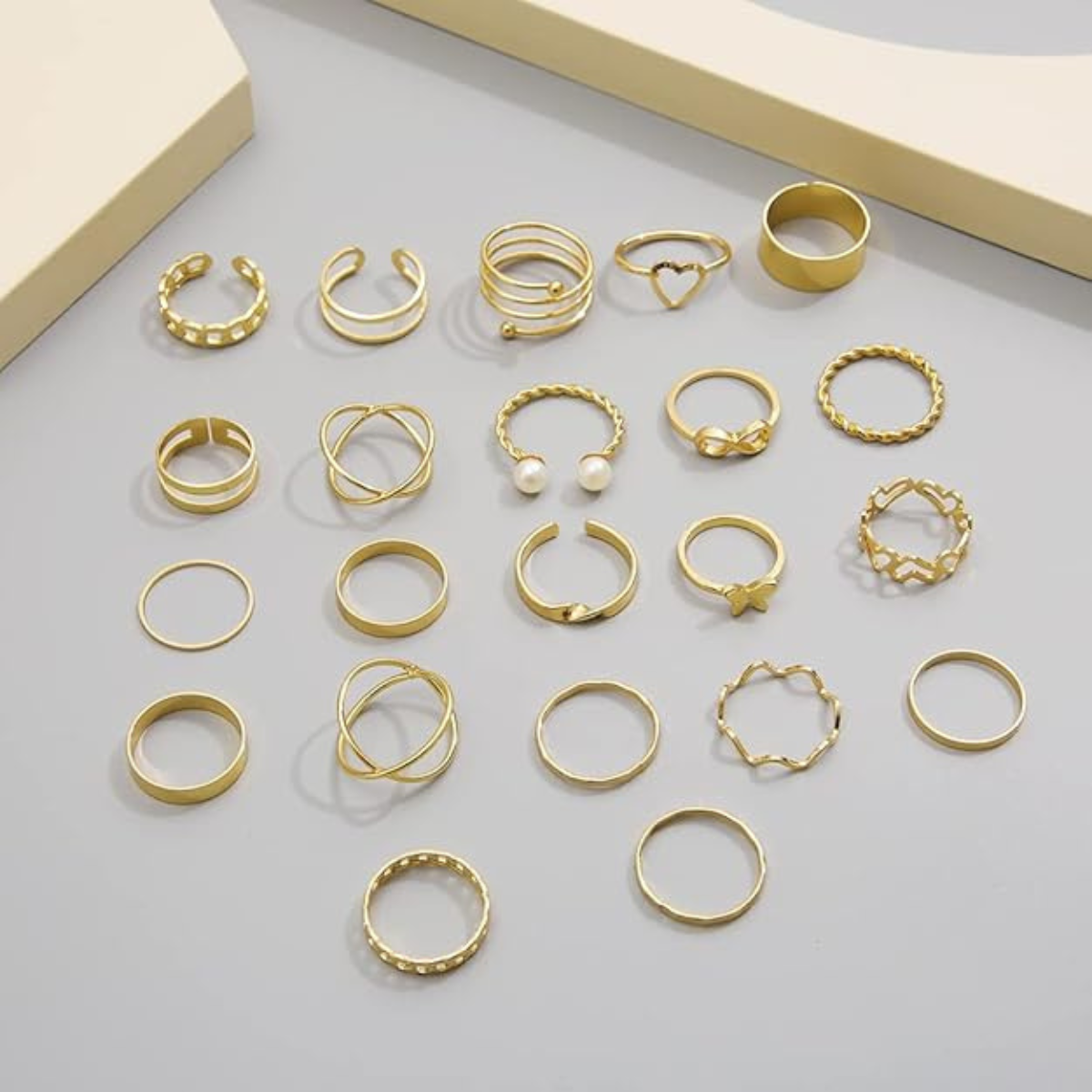 22pcs Latest Stylish Stackable Kunckle Rings Set for Women and Girls Butterfly Heart Boho Gold and Silver Plated Rings
