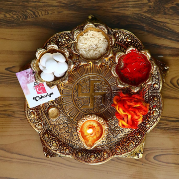 Metal Pooja Thali with Diya for Home and Office Temple Puja Item