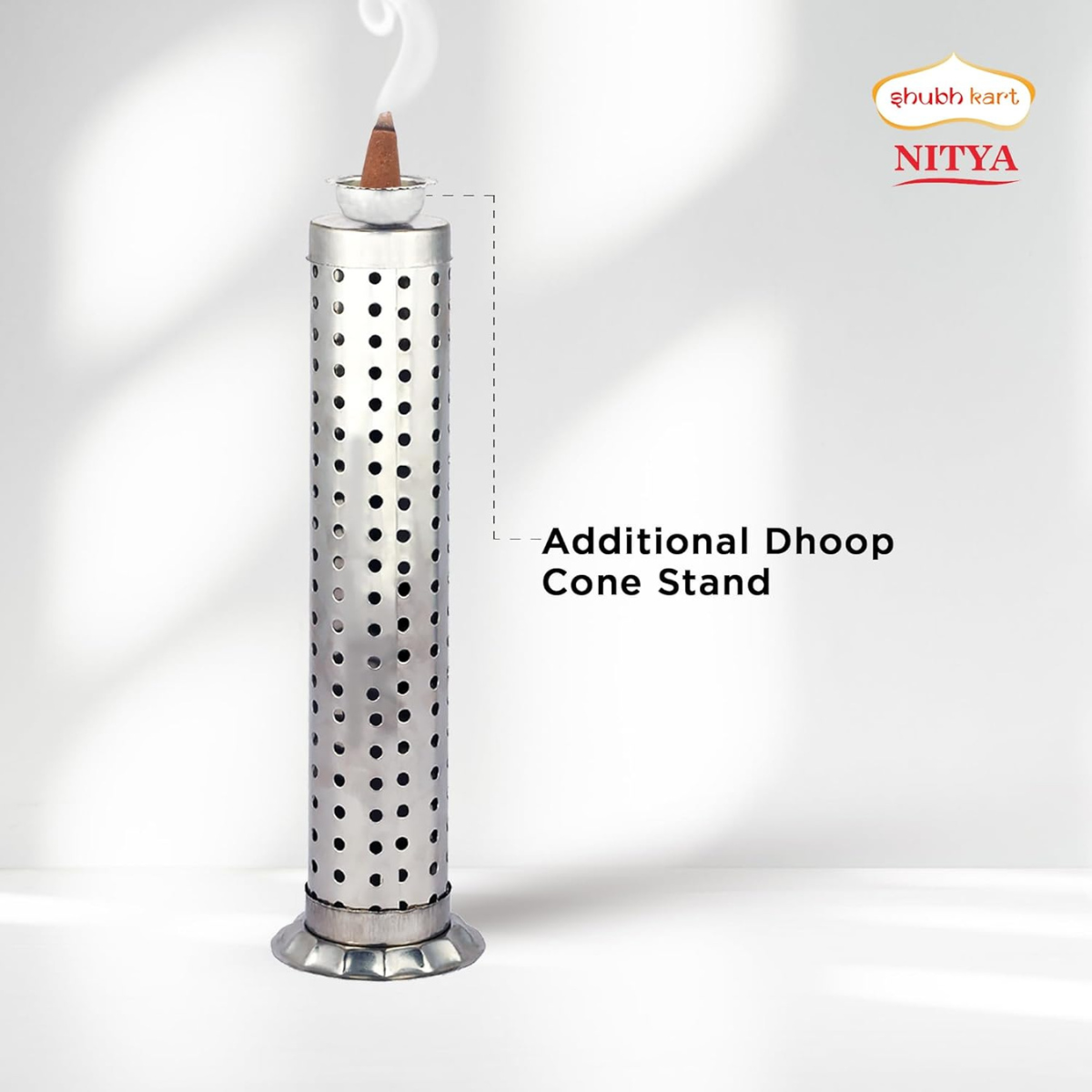 Stainless_Steel Nitya Stainless Steel Agarbatti Stand for Puja||Incense Stick Holder with Ash Catcher|25Cm Height|Stainless Steel Incense Burner|1 Piece