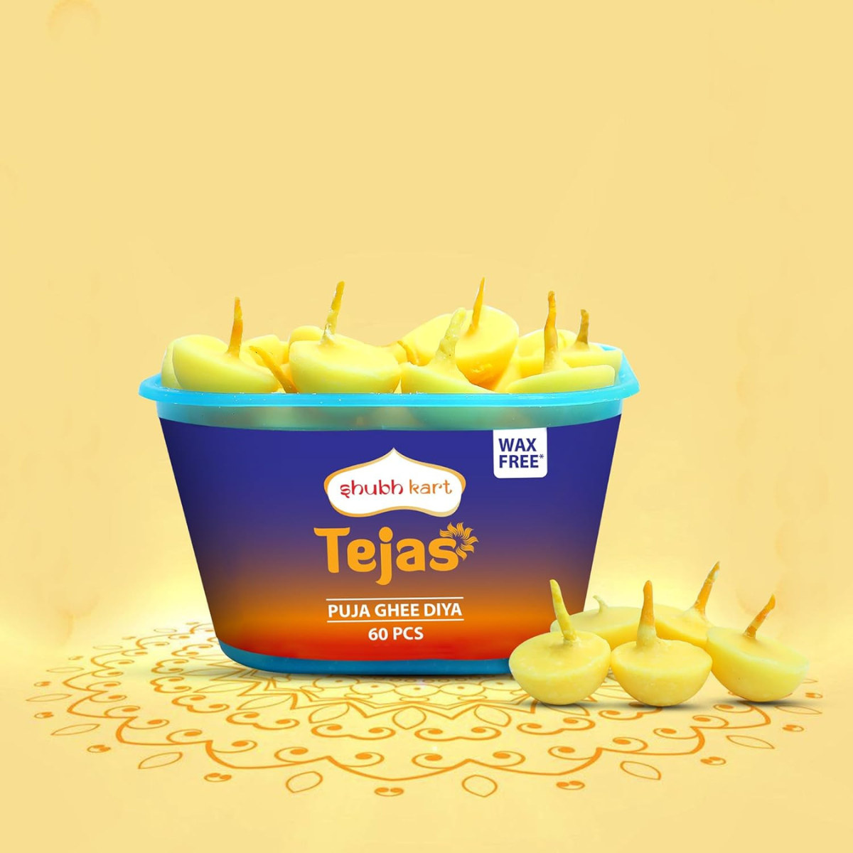 Pure Ghee Wicks| Batti| Diya for Pooja, 60 Pieces, Wax Free Vegan Ghee Batti/Wicks/Jyot for Pooja Aarti (Pack of 1, 60Pieces)