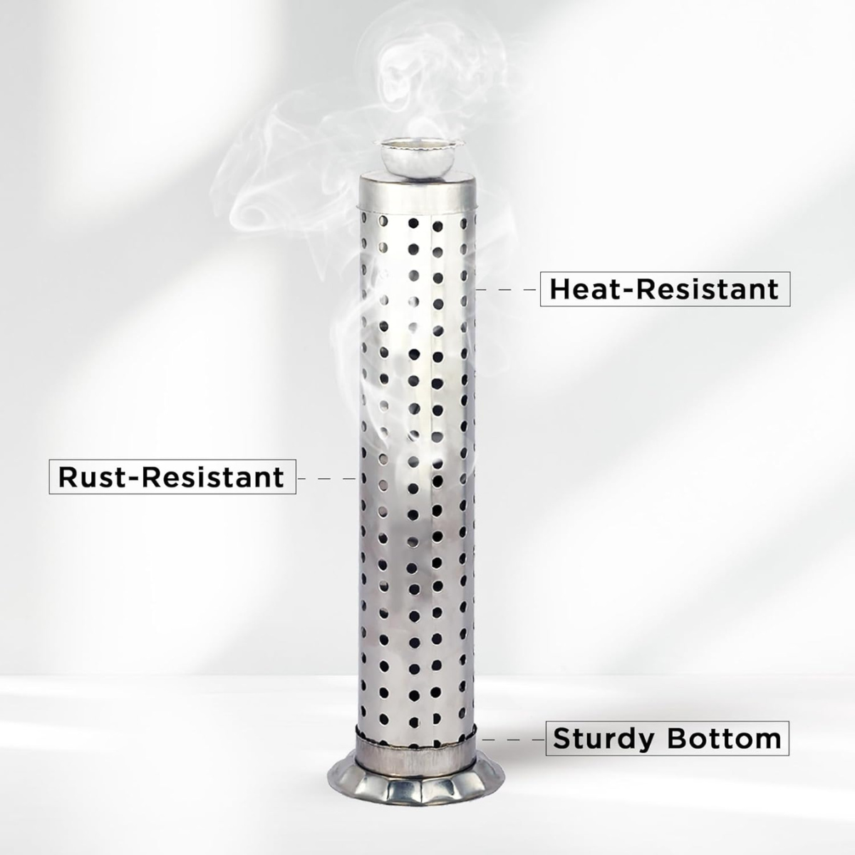Stainless_Steel Nitya Stainless Steel Agarbatti Stand for Puja||Incense Stick Holder with Ash Catcher|25Cm Height|Stainless Steel Incense Burner|1 Piece
