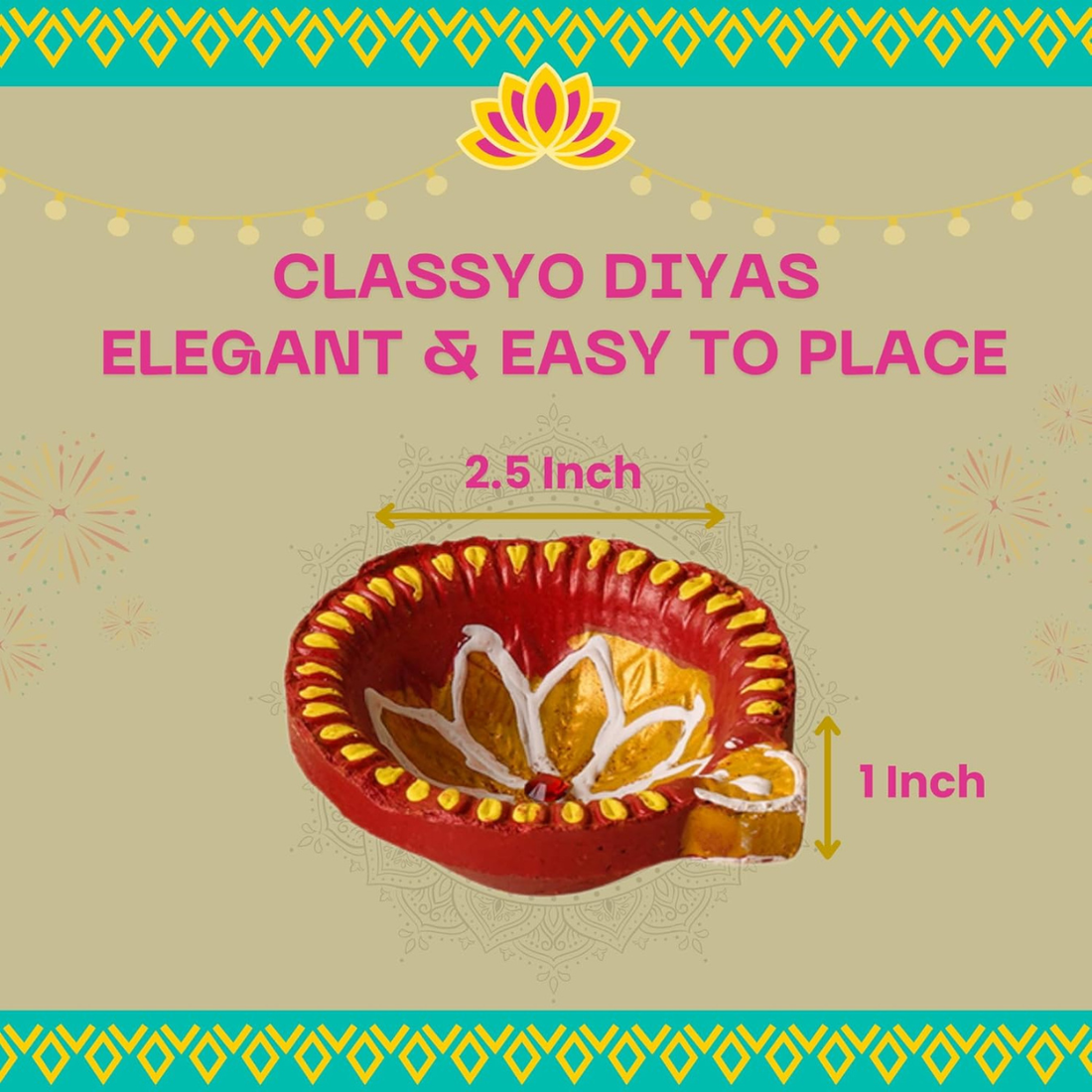 Mitti Diya Handmade Clay Diyas for Puja - Colourful Diyas for Diwali Decoration, Hand Painted Diwali Diya & Festive Celebrations (Set of 12)