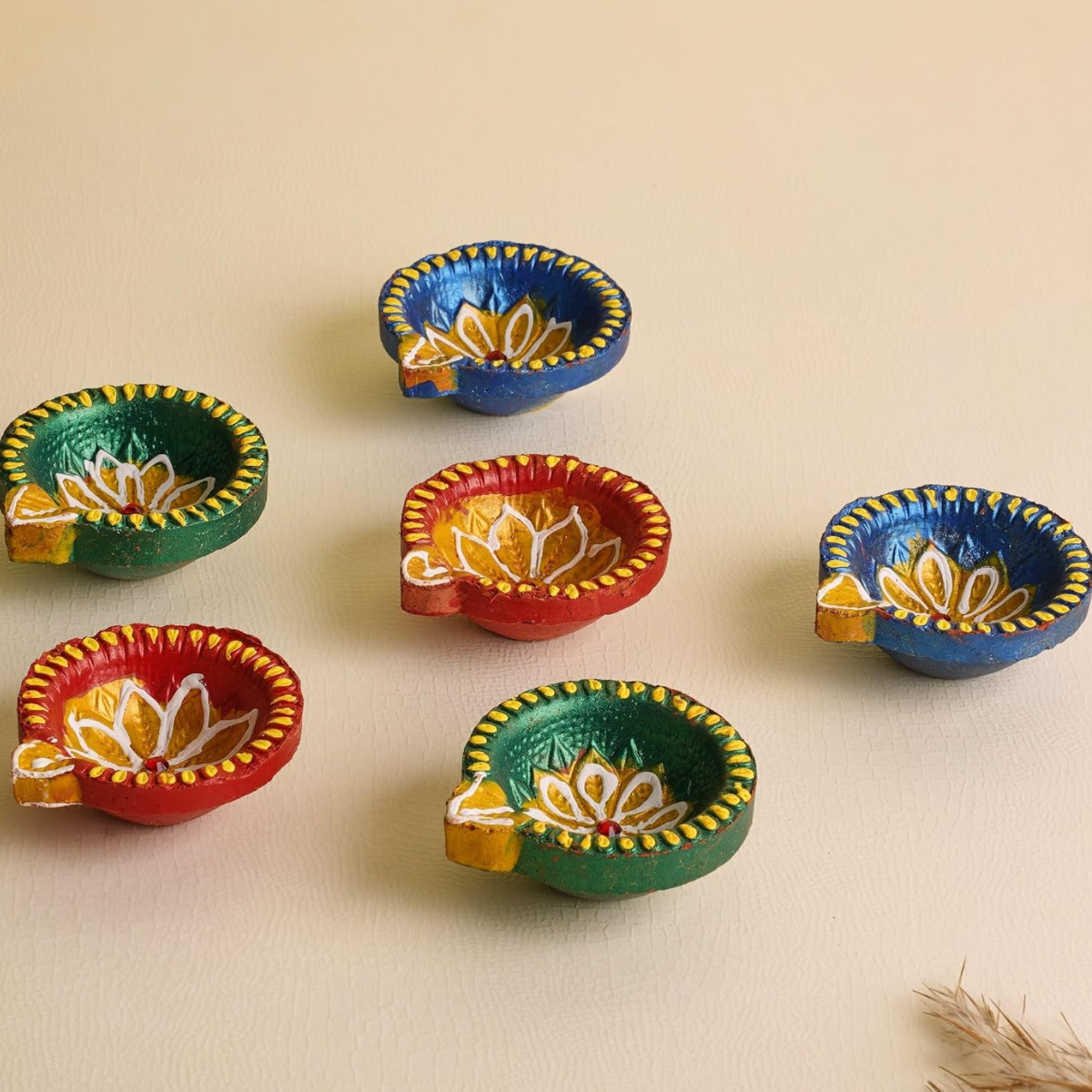 Mitti Diya Handmade Clay Diyas for Puja - Colourful Diyas for Diwali Decoration, Hand Painted Diwali Diya & Festive Celebrations (Set of 12)