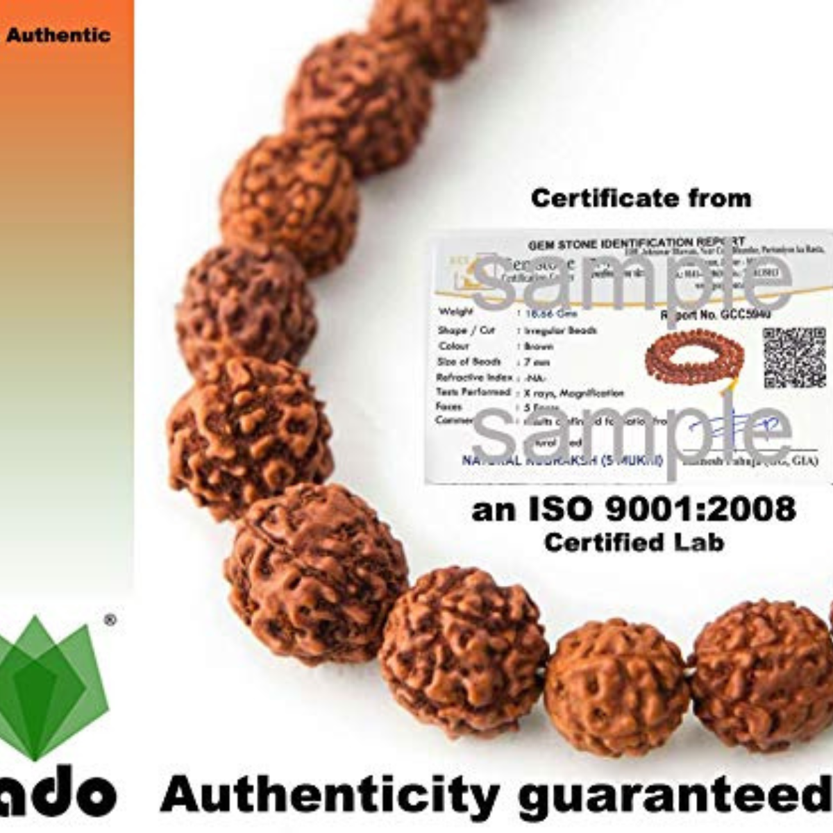 Certified 5 Mukhi Rudraksha Mala with Lab Certificate 108 Beads Panchmukhi Rudraksh Jaap Mala 7 mm Brown