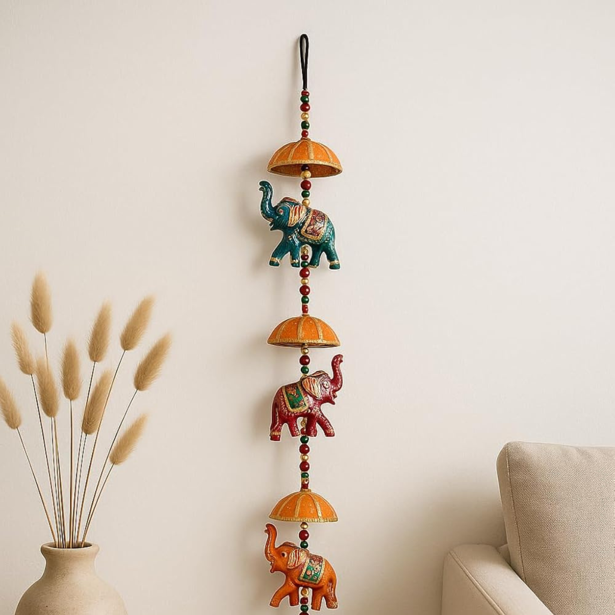 Handcrafted Rajasthani Wall Hanging | Ethnic Decorative Hanging with Beads & Bell | Home Decor for Door, Wall, Balcony