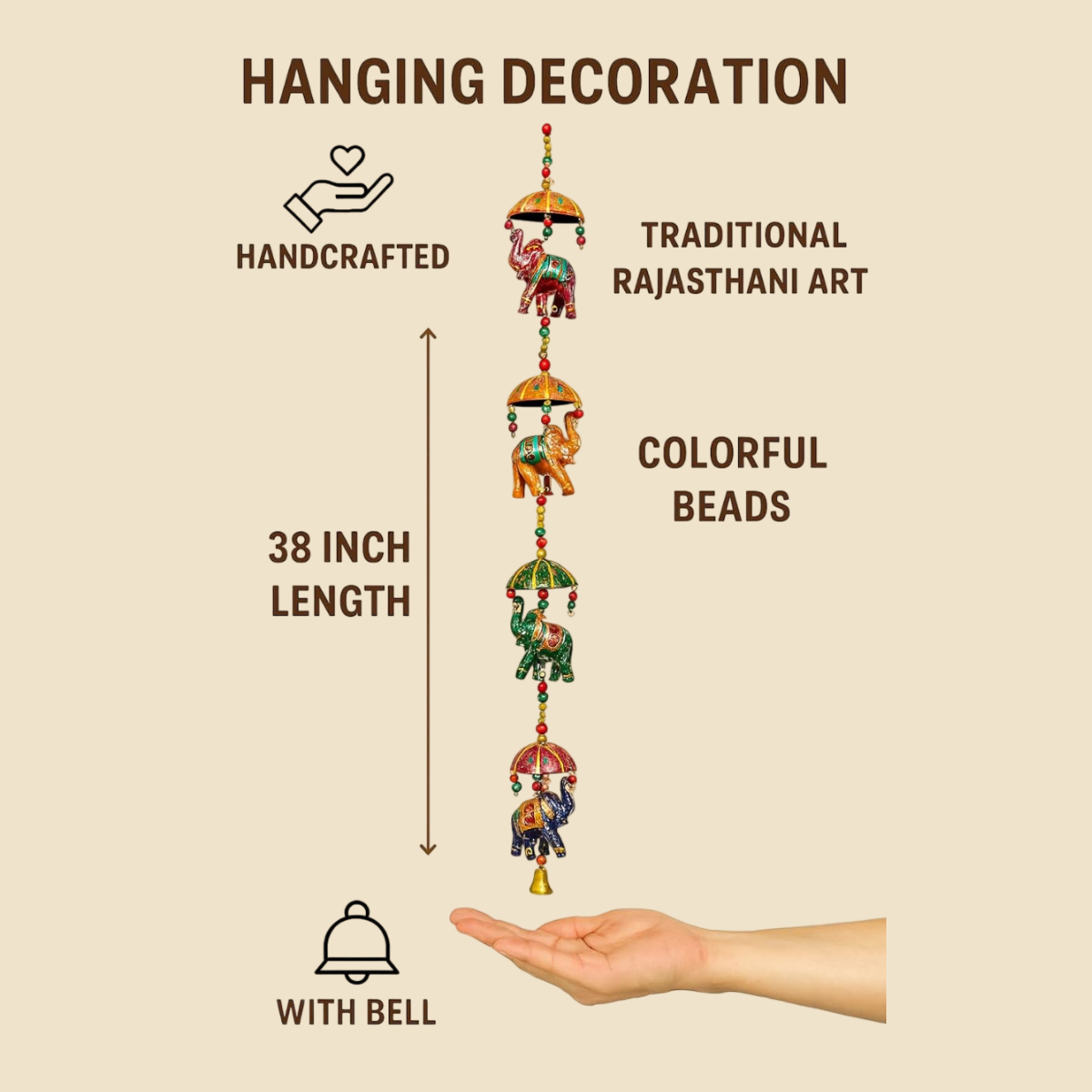 Handcrafted Rajasthani Wall Hanging | Ethnic Decorative Hanging with Beads & Bell | Home Decor for Door, Wall, Balcony