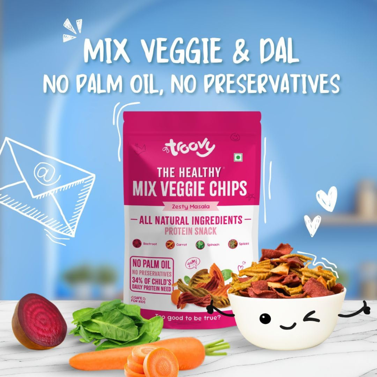 Healthy Masala Vegetable Chips | Tasty & High Protein Snacks | 30% Of Protein Needs | No Palm Oil, Cholesterol or Trans Fats | No Junk & Chemicals | 70g (Pack of 3)