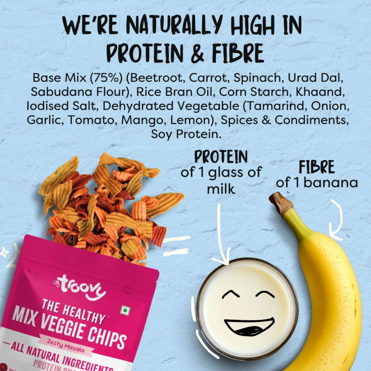 Healthy Masala Vegetable Chips | Tasty & High Protein Snacks | 30% Of Protein Needs | No Palm Oil, Cholesterol or Trans Fats | No Junk & Chemicals | 70g (Pack of 3)
