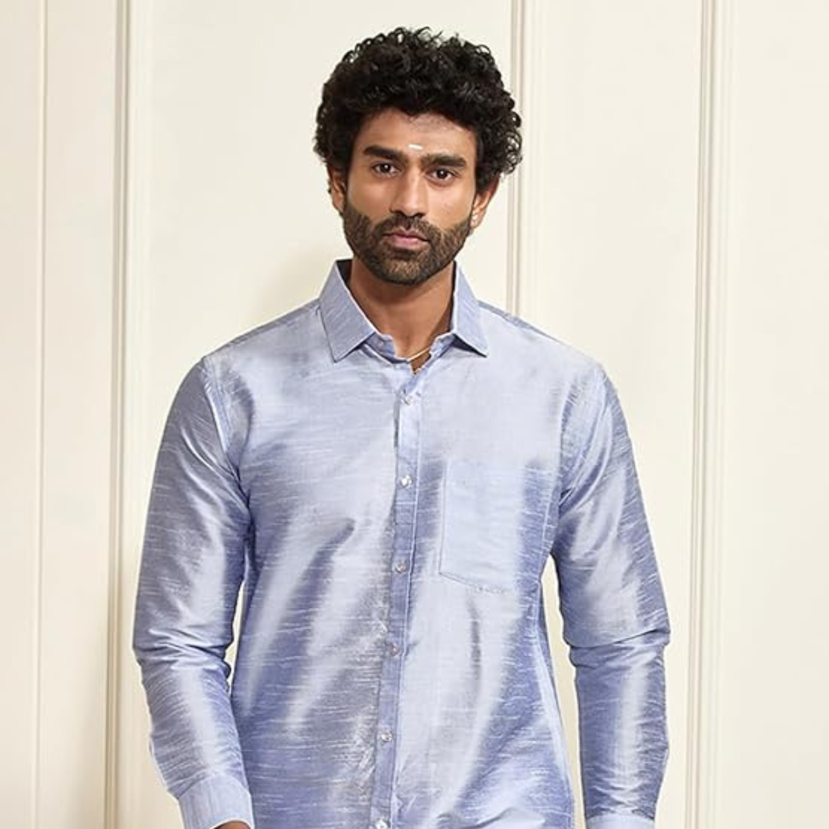 Men's Silk Blend Ethnic Shirt | Full Sleeves South Indian Traditional Shirt | Festive, Wedding, Casual Wear