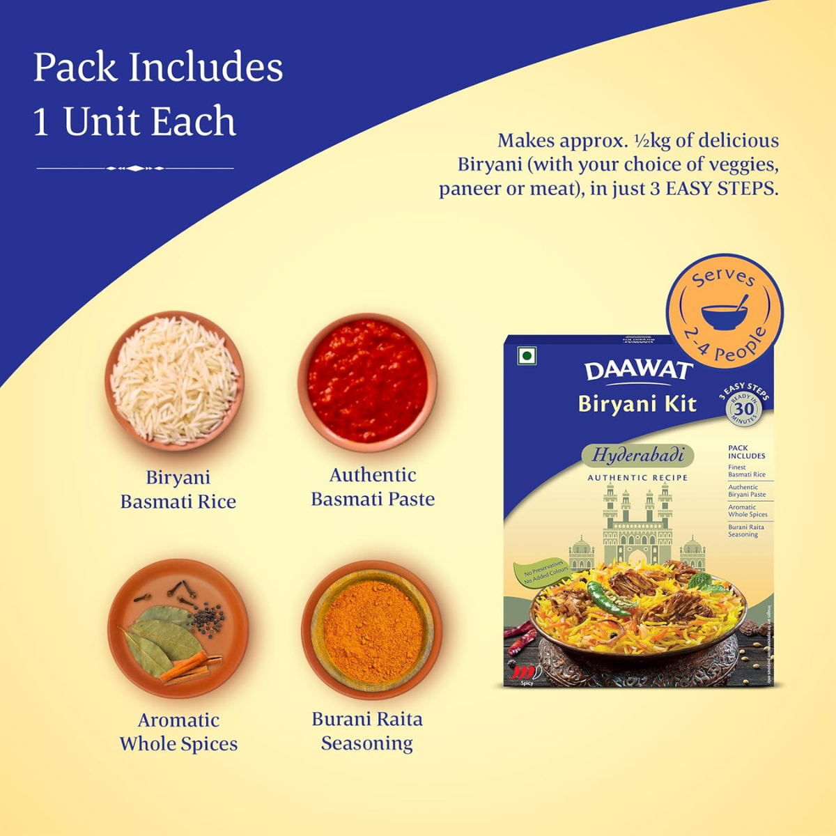 Daawat Biryani Kit Hyderabadi | Authentic Recipe | Ready in 30 min | Ready to Cook | 334gm