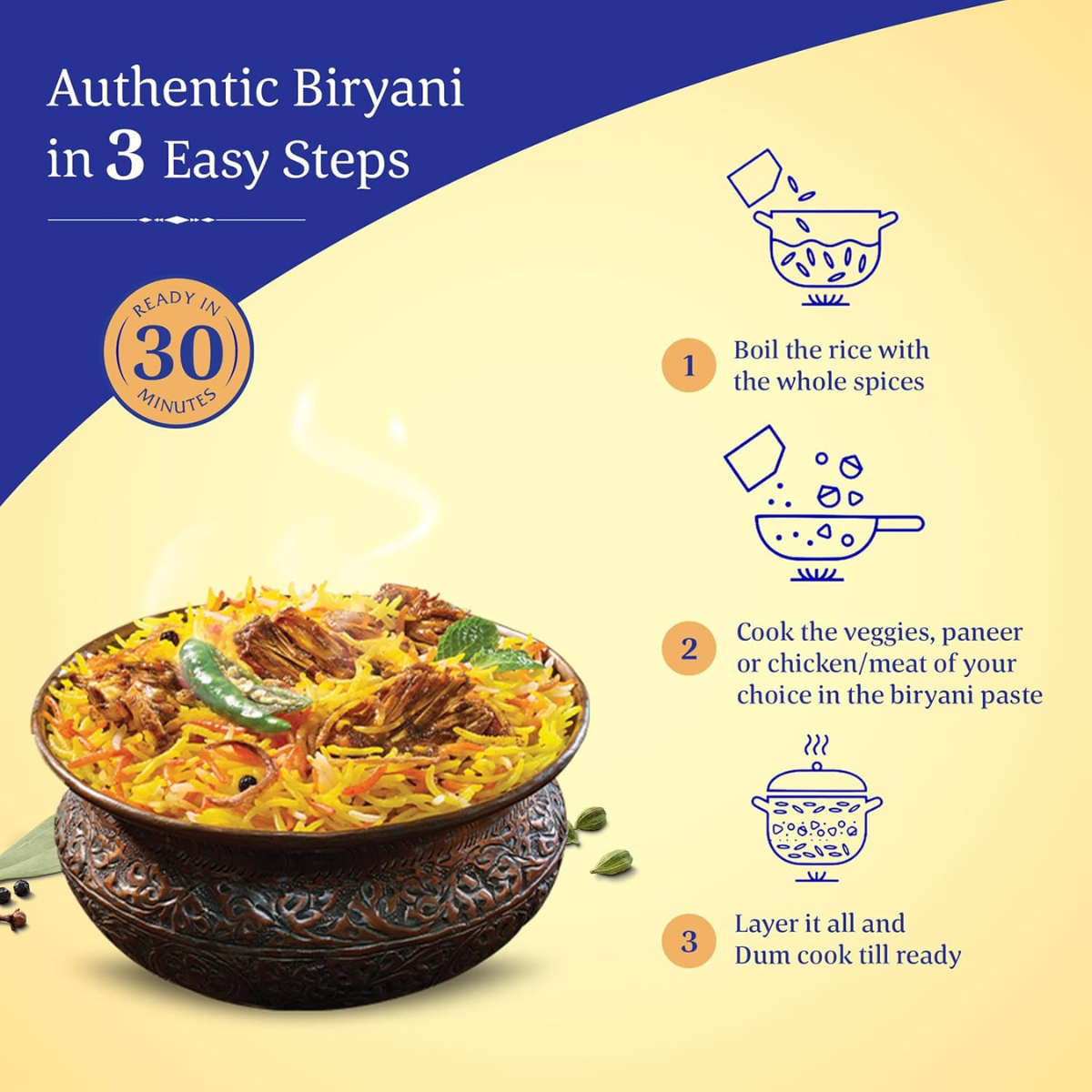 Daawat Biryani Kit Hyderabadi | Authentic Recipe | Ready in 30 min | Ready to Cook | 334gm