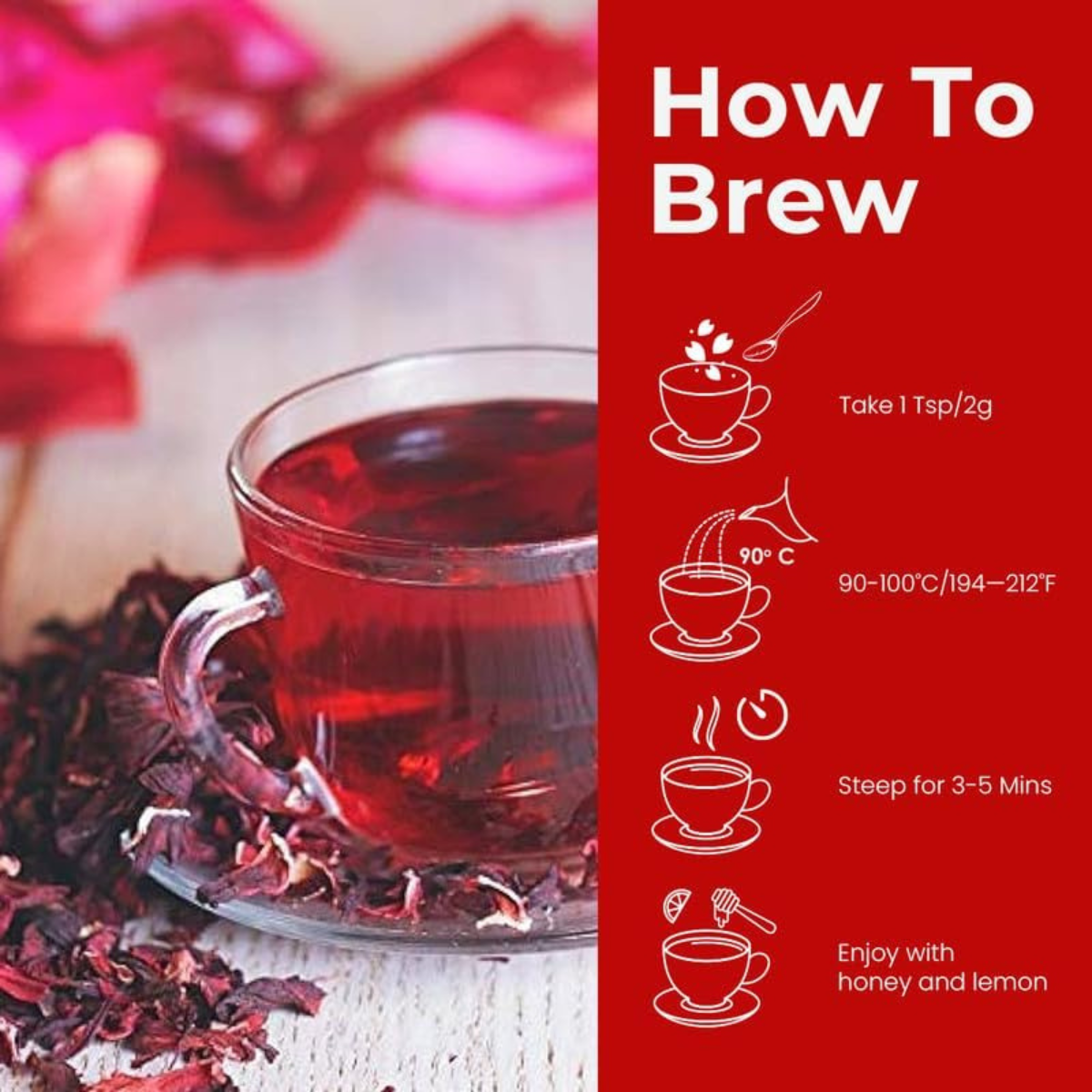 Hibiscus Tea - 50 gm (50 Cups) | SKIN GLOW ENHANCING TEA | Flower Based - Herbal Tea - Caffeine Free - Tangy Flavor - Non-GMO