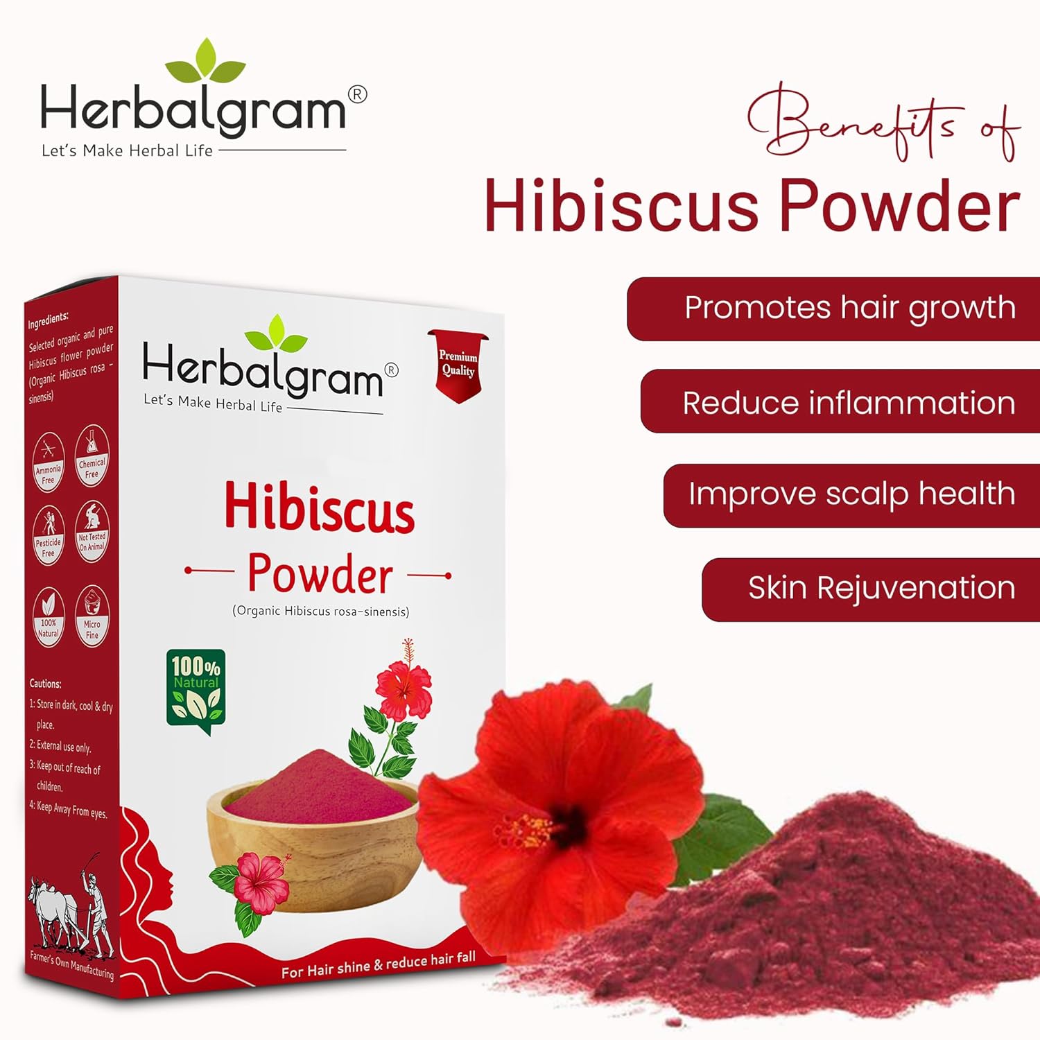 Pure and Natural Amla Reetha Shikakai Bhringraj Hibiscus Powder 500gm Pack For Hair Care & Mask For All Types Of Hairs Pack of 5 x 100gm for Men and Women