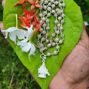 Sabarimala Ayyappa Maala – Silver cap Thulasi Maala with Silver Ayyappan Locket