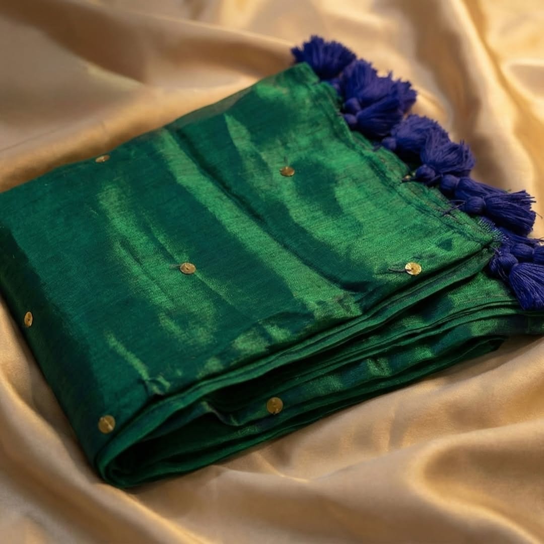 Premium Peacock Blue Raga Tissue Soft Silk Saree for Women | Elegant Gini Work | Rich Zari Border | Wedding & Festive Wear